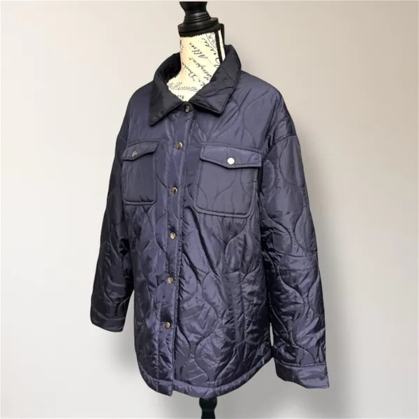 Ci Sono Outherwear XL Navy Quilted Puffer Jacket Snap Front‎ Coat Utility Pocket - Image 2