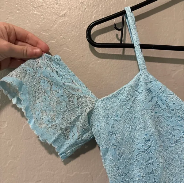 Guess Light Blue Lace Off The Shoulder Spaghetti Strap Dress - Image 4