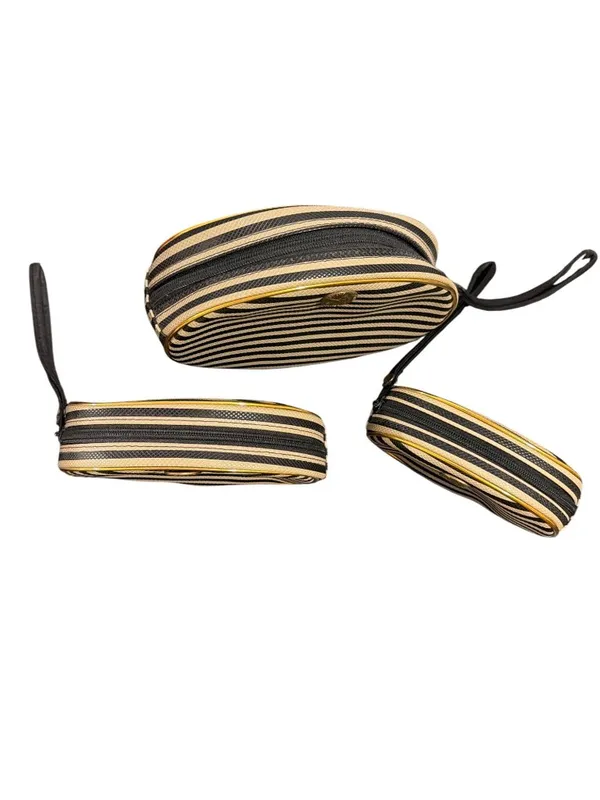 Ducks Unlimited Striped Oval Cosmetic Bags Set Of 3 Wrist Straps Nesting NWOT - Image 4