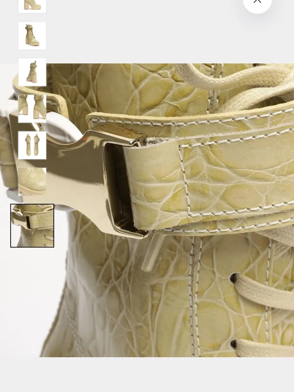 SCHUTZ Roslyn Croc-Embossed Heeled Boot in Light Beige - Image 7