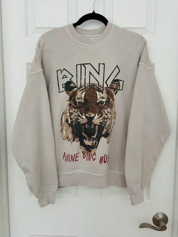 Anine Bing Tiger Sweatshirt In Stone, Size Small - Image 4