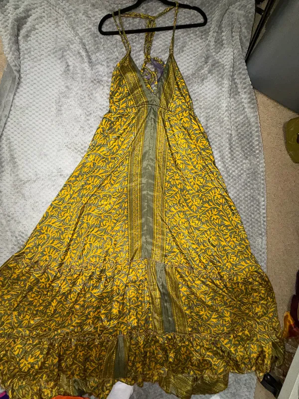 Indian Silk Halter Maxi Dress Yellow - Image 4