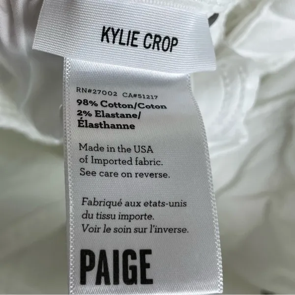 Paige Denim Kylie Cropped Skinny Jeans in Optic White Cotton Women's Size 27 - Image 7