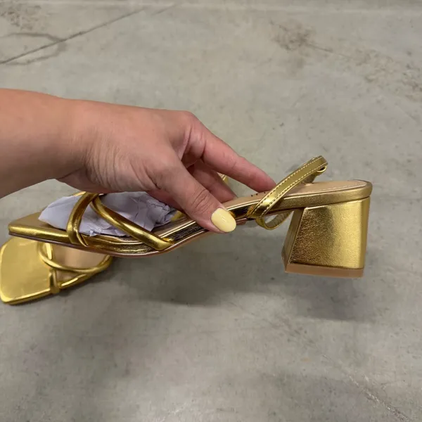 TEAIEUI Gold Metallic Strappy Block Heel Sandals Square Toe Size 9.5 TB112 - Image 3