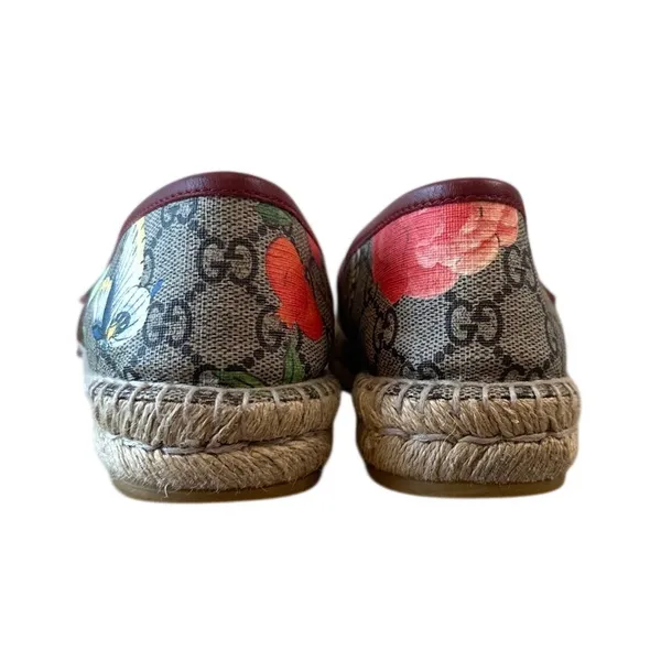 Gucci Tian GG Supreme Espadrille Flats Floral‎ Bird Print 37 - Image 4