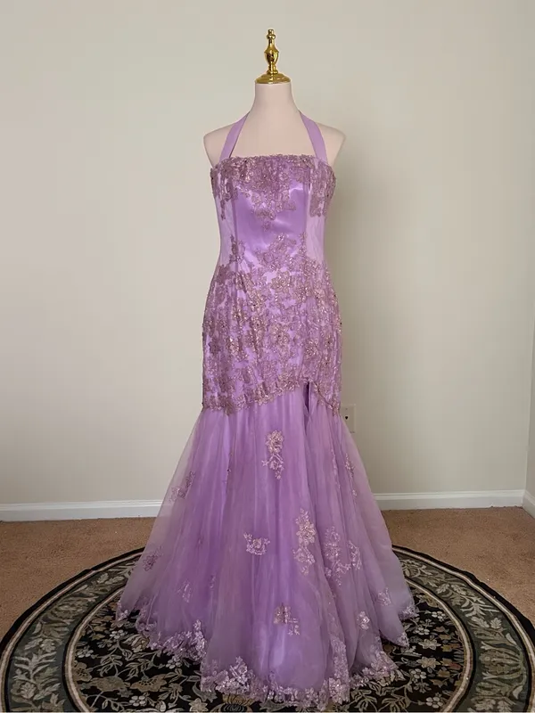 Jovani Lavender Beaded Lace Mermaid Prom Dress | Size: 10 - Image 3