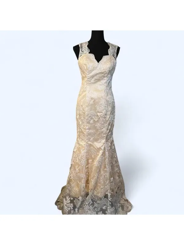Vintage Lace Mermaid Gown Fairycore Bridal Prom Dress Size US 4 💗 - Image 3