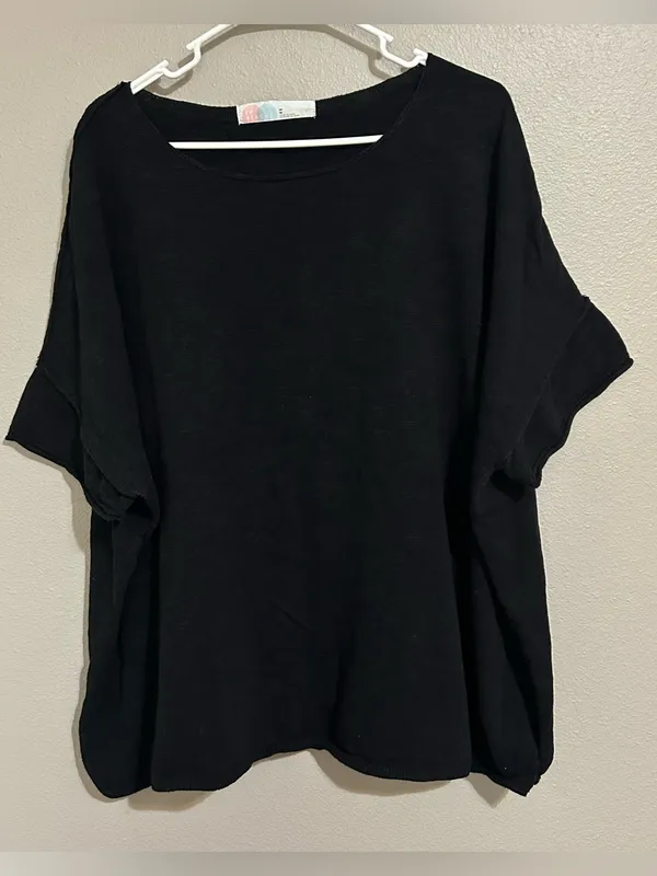 Free People Black Oversized Cotton Linen Blend Coastal Knit Top Women’s Medium - Image 3