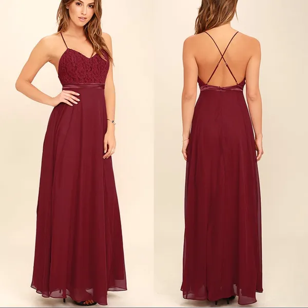 NWT Lulus Stealing Kisses Wine Red Lace Maxi Formal Dress size L Large NEW - Image 2