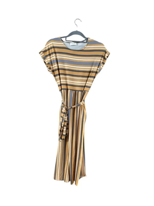 orange creek Mustard and Gray Striped Tie-Waist Midi Dress - Image 2