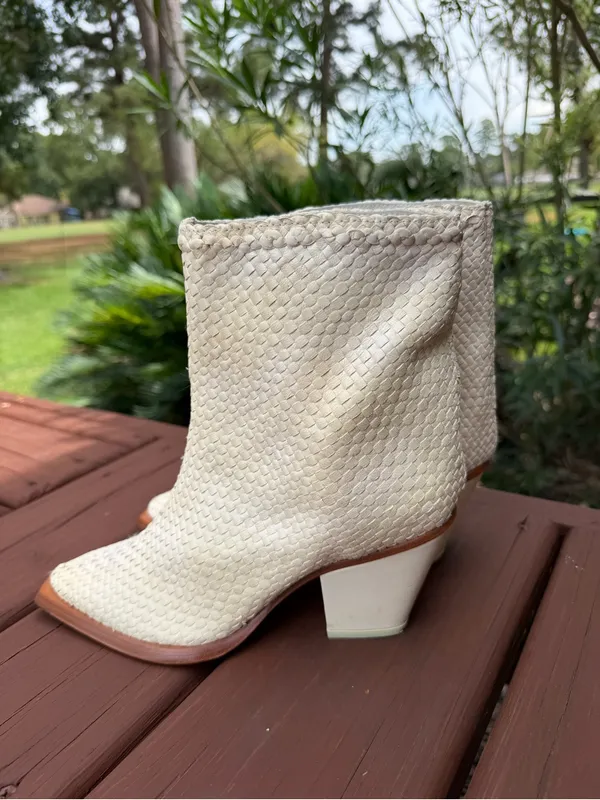 Miista Bondi Off White Woven Leather Western Ankle Boots Size US 7.5 $390 - Image 6