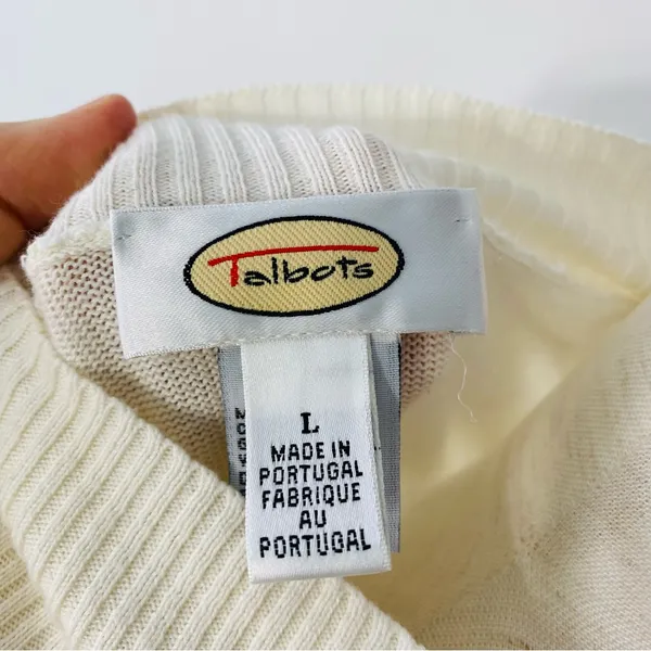 VINTAGE TALBOTS Beige Mock Neck Cotton Knit Top - Image 6