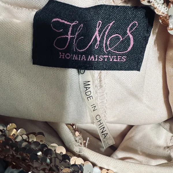 Hot Miami Styles Mini Rose Gold Sequined Dress Bodycon Party Glam Club sz L - Image 7