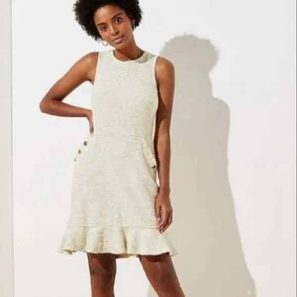 Loft Fit‎ and Flare Mini Tweed Flare Light Yellow Ivory Dress - Image 7