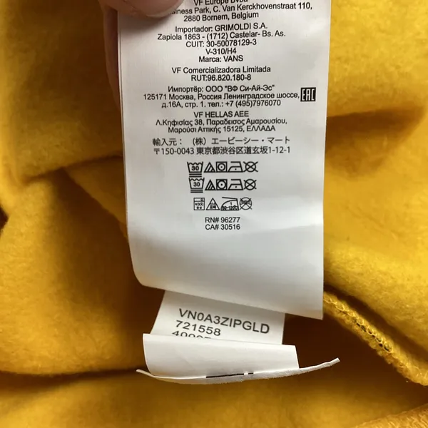 Vans Off The Wall Cropped Full Zip Hoodie Sweatshirt Mustard Yellow Size Medium NEW! - Image 8