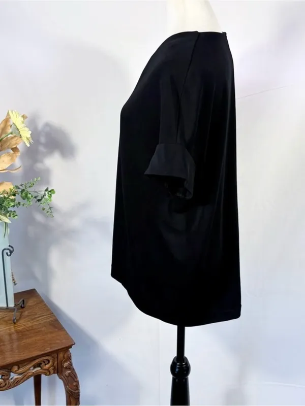 💥COS Black V-Neck Relaxed Oversized Stretch Top Turnback Cuff Sz XS 💛 - Image 4
