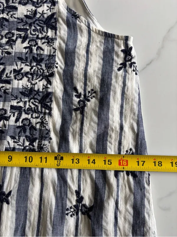 Miami Embroidered Stripe Halter Dress XS Blue White Boho Coastal Chic Mini - Image 10