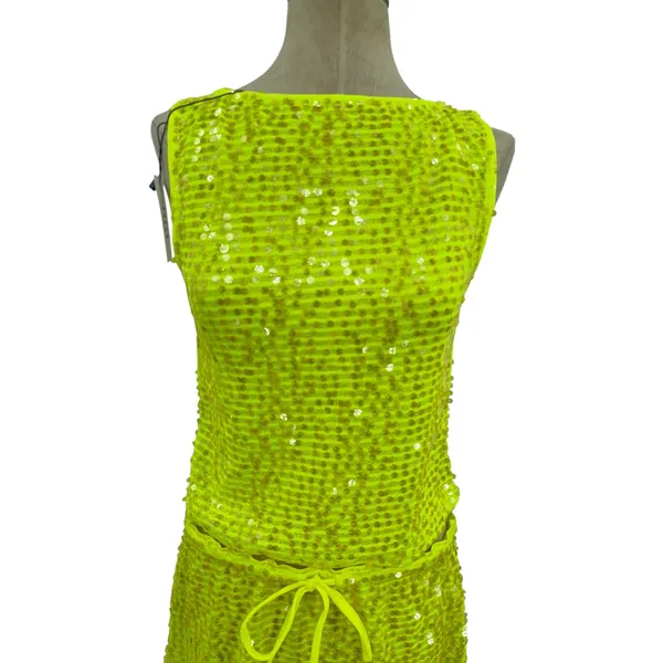 Lovers + Friends Erin Sequin Crop Top Mini Skirt Set Lime Green NWT Size Small - Image 4
