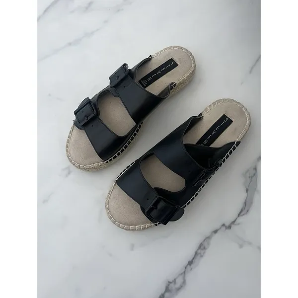 Steven By Steve Madden Black Lapis Espadrille Leather Platform Sandal Size 7 Boho Chic - Image 5