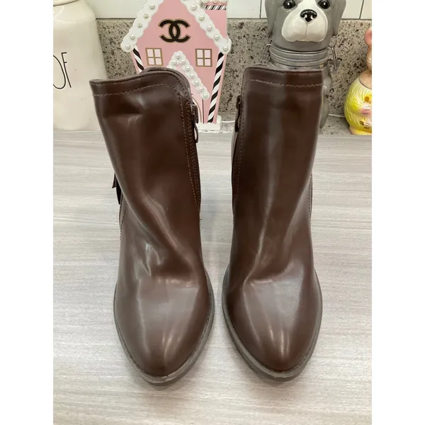 Trendsup Buffy-20 Stacked‎ Heel Side Zipper Pu Leather Brown Ankle Booties - Image 2