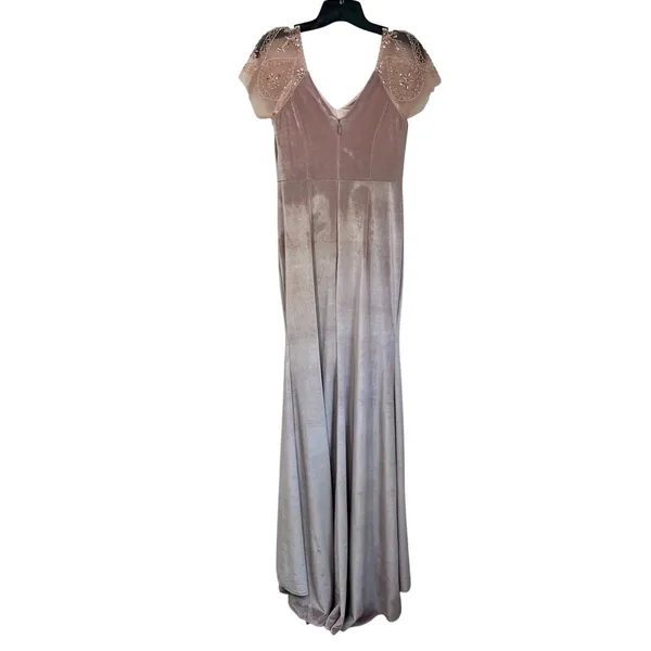 JJ's House Dusty Rose Velvet Gown Beaded Sleeve Wedding Guest Dress‎ Size 10/12 - Image 2