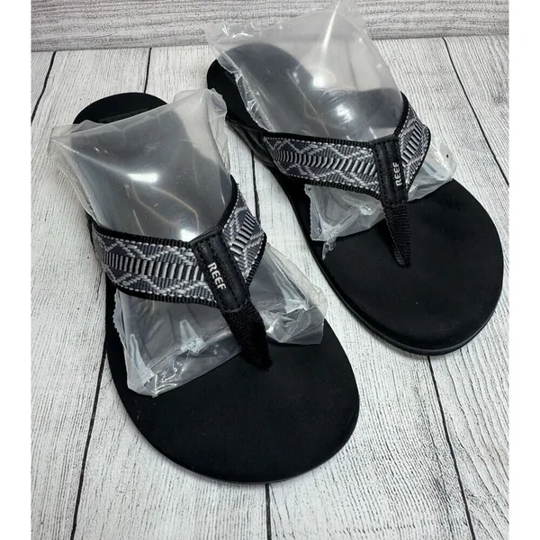 Reef Sandals Women's Size 9 Black White Spring Woven Flip Flops Thong - Image 2