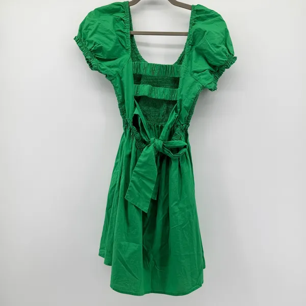 Altar'd State Kemlyn Green Smocked Puff Sleeve Tie Back Mini Dress Small - Image 3