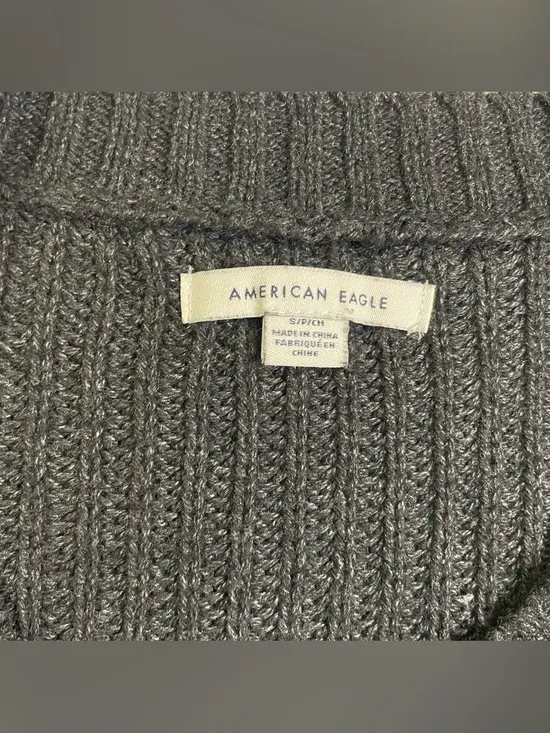 American Eagle Cropped Black Knitted Sweater Colored Stripes size S - Image 2