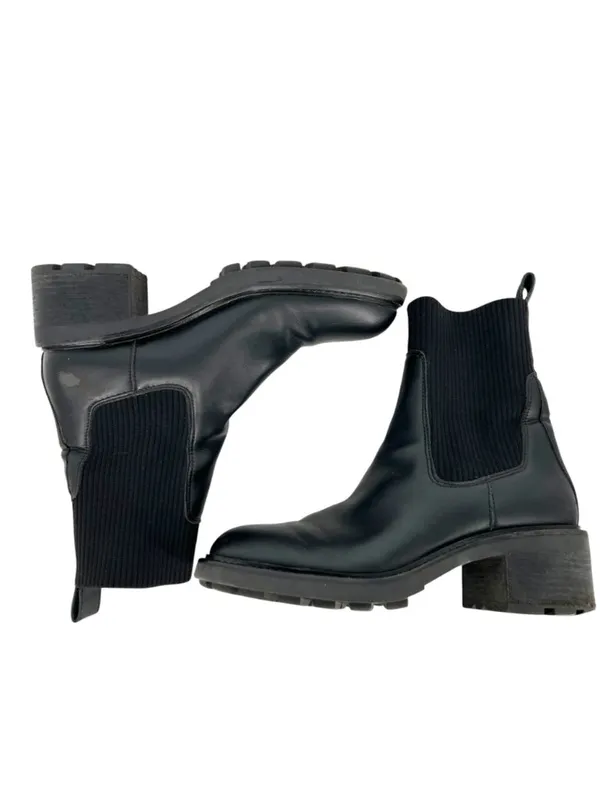 Steve Madden Kiley Black Leather Knit Block Heel Ankle Boots Size 9 - Image 4