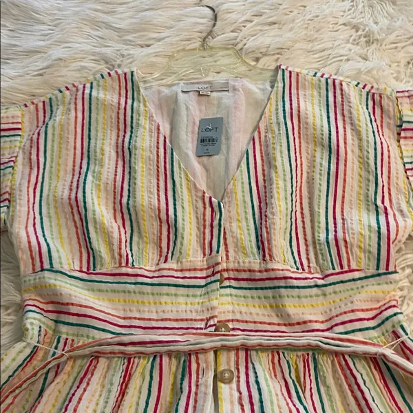 LOFT Colorful Striped Midi Summer Dress bottoms down size 8P brand new - Image 12