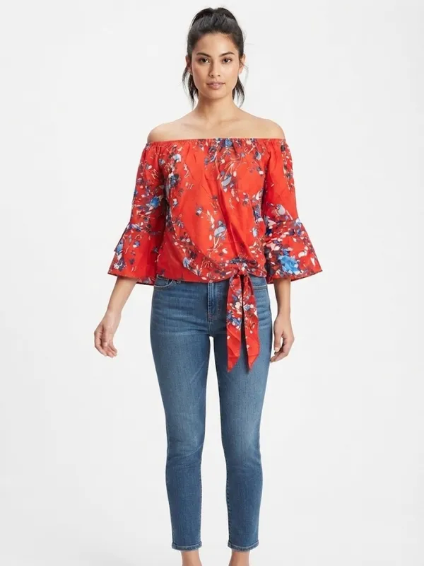 Red Floral Peasant Blouse Size none - Image 2
