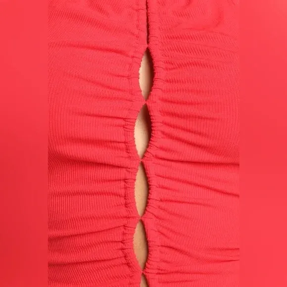 Lulus NWT Just a Hint Red Ruched Cutout Halter Top - Large - Image 5