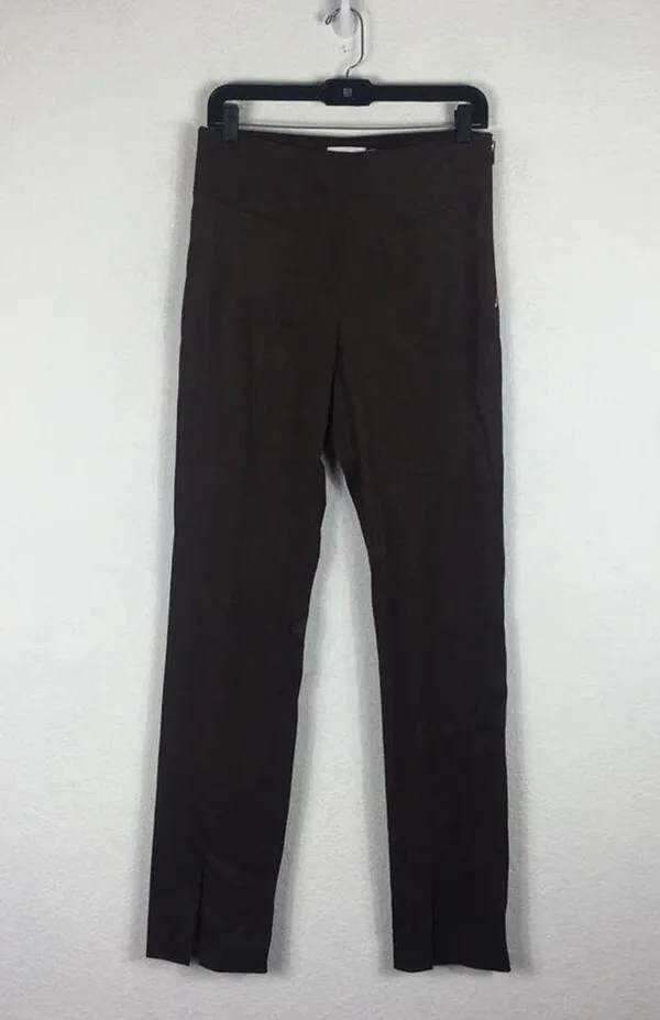 Good American Chocolate Brown Faux Suede Pant Size 8 Boss Split Hem Straight Leg - Image 3