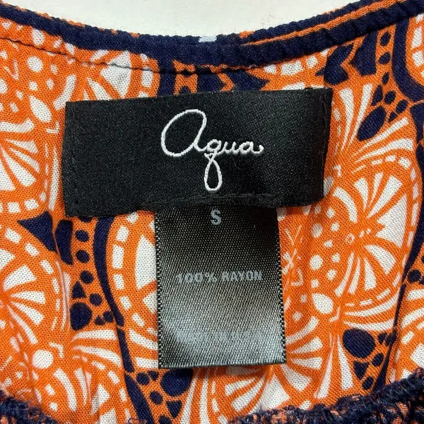 AQUA Hippie Boho Orange Navy Blue Strappy Maxi Dress SMALL Feminine - Image 6
