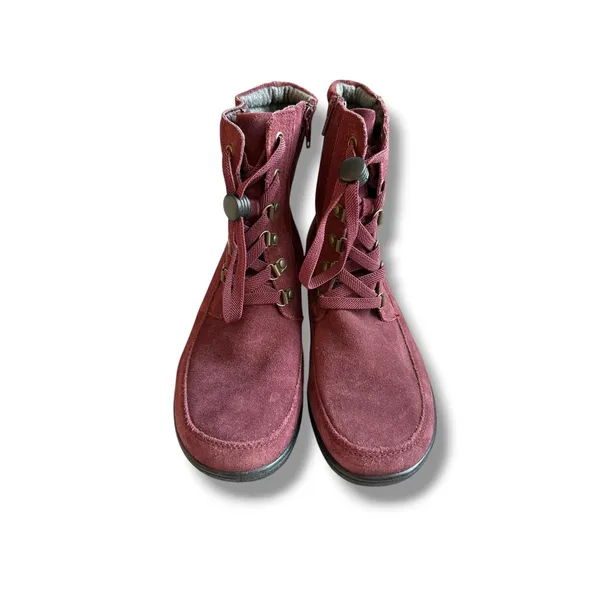 Clarks Ankle Boots Womens 8 Burgundy Suede Lace Up Zip Comfort Hiking Booties - Image 2