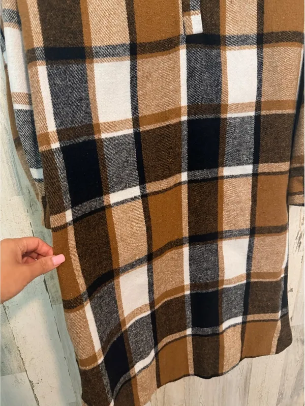 Women Regular M (6) Plaid Button-Up Shirt Dress Long Sleeve - Image 6