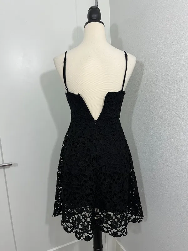 ASTR Small Black Eyelet Lace Cutout Midi Dress - Image 3