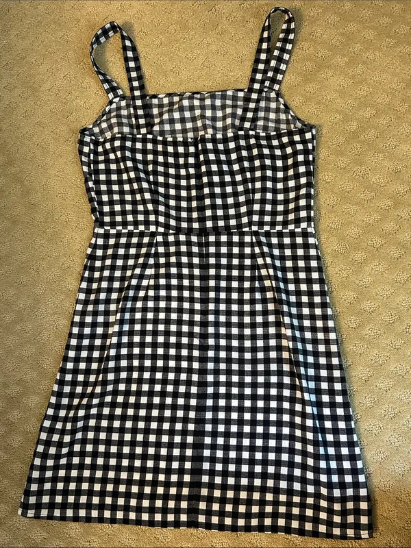 bp Black and White Gingham Square-Neck Mini Dress, Small - Image 9