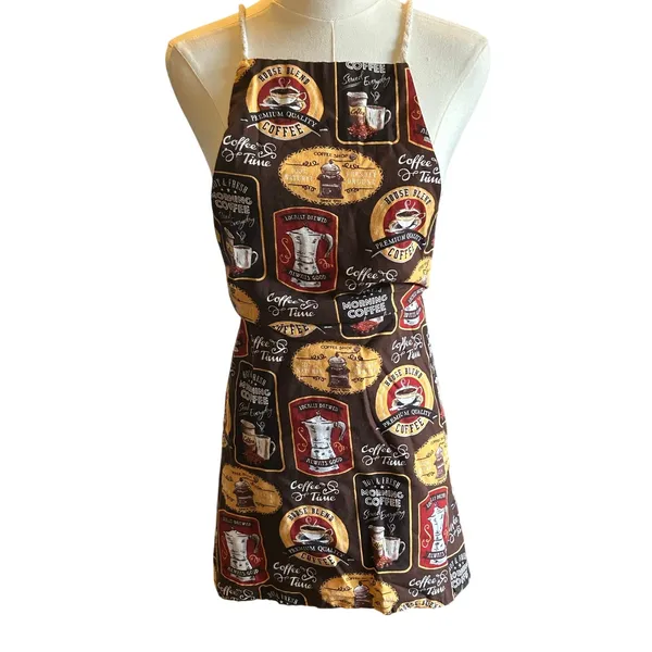 Handmade coffee pattern theme apron baking cooking Brown Size M - Image 2