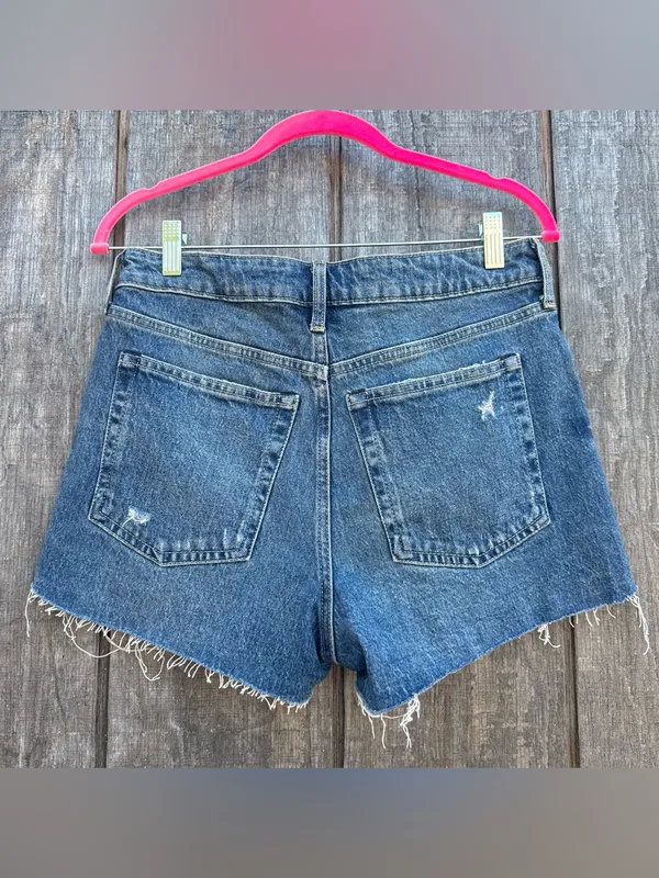 Free Assembly High-Rise Frayed Denim Jean Shorts - Blue Size 8 - Image 3