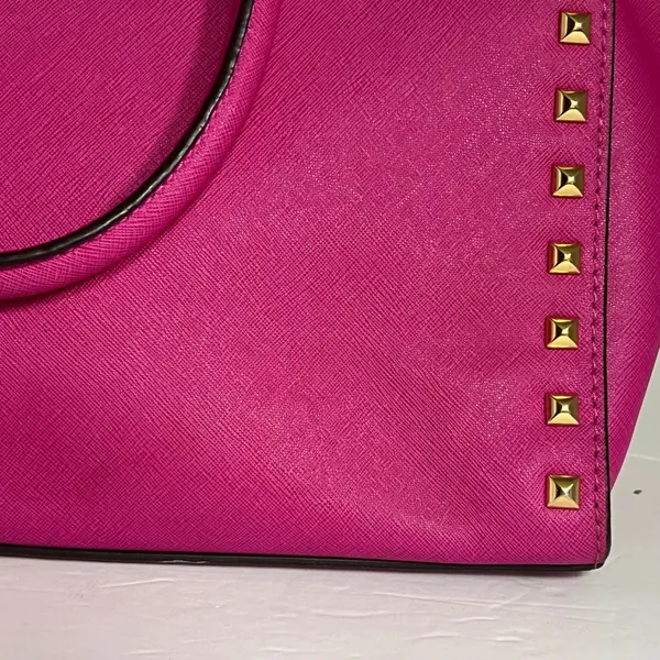 Michael Kors Selma Satchel Women Medium Magenta Pink Studded Saffiano Leather - Image 14
