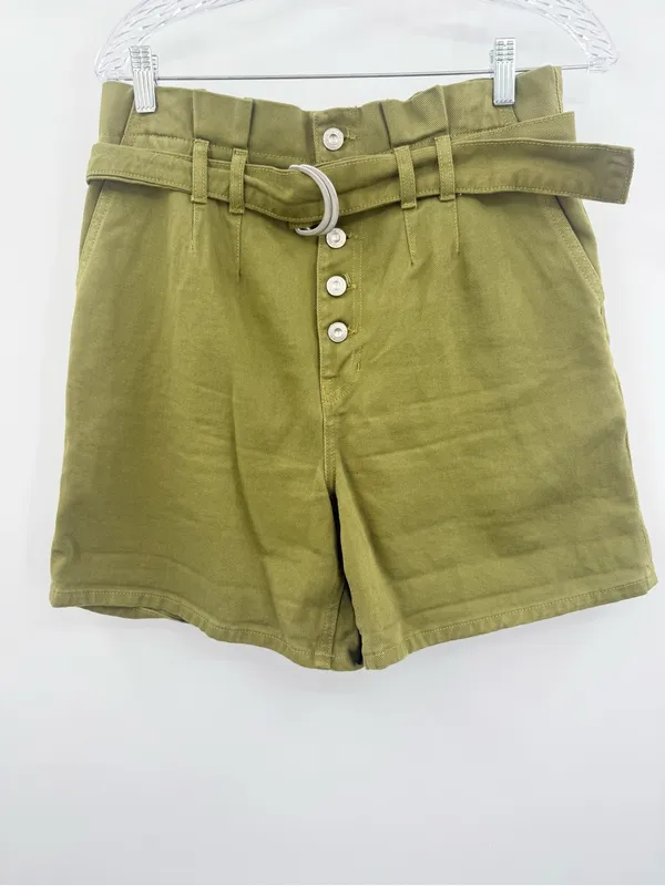 Free People‎ Cindy Utility Shorts Belted Green Cotton Size 4 - Image 2
