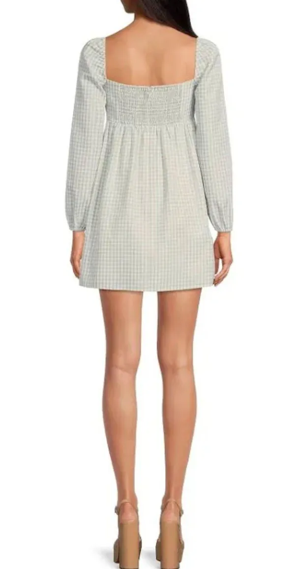 Gianni Bini NWT Kennedy Green Gingham Long Sleeve Sweetheart Neck Babydoll Dress - Image 2