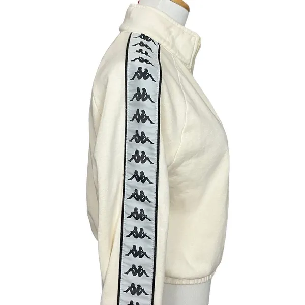 Kappa Cream Cropped Quarter Zip Logo Tape Pullover S - Image 2