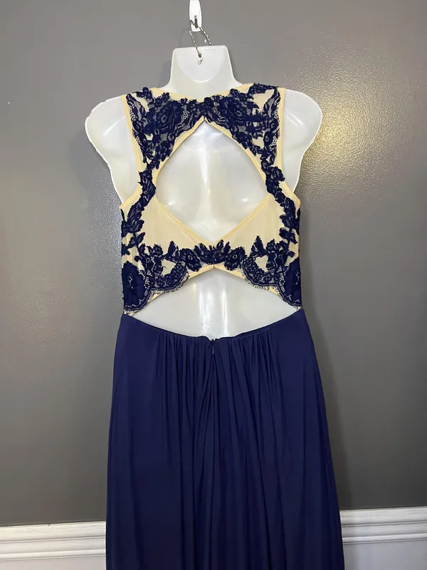Sherri Hill Dress Womens 8 Blue Lace Illusion Bodice Open Back Maxi Formal Prom - Image 12