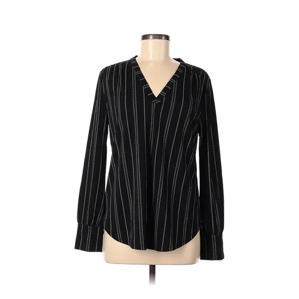 Ann Taylor Black Diagonal Striped V-Neckline Blouse - Image 10