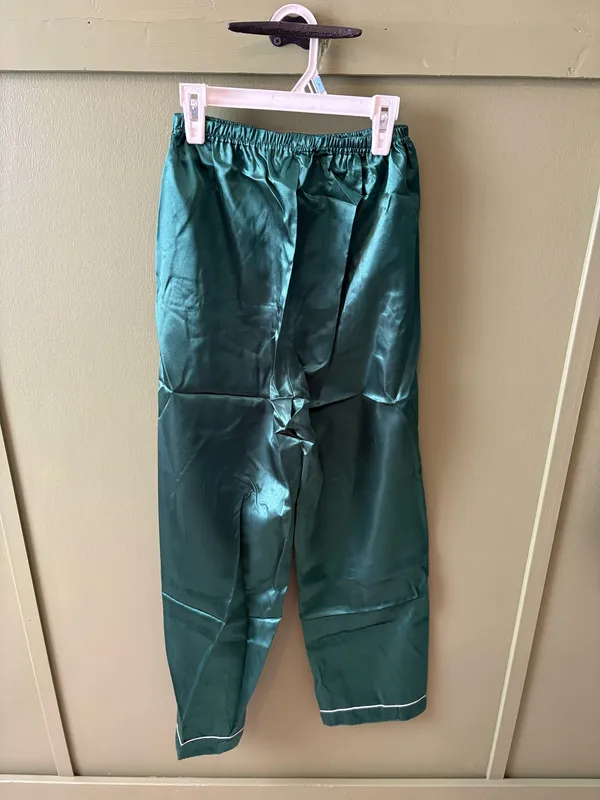 Emerald Satin Button Front Pajama Set Green Size XXL - Image 6