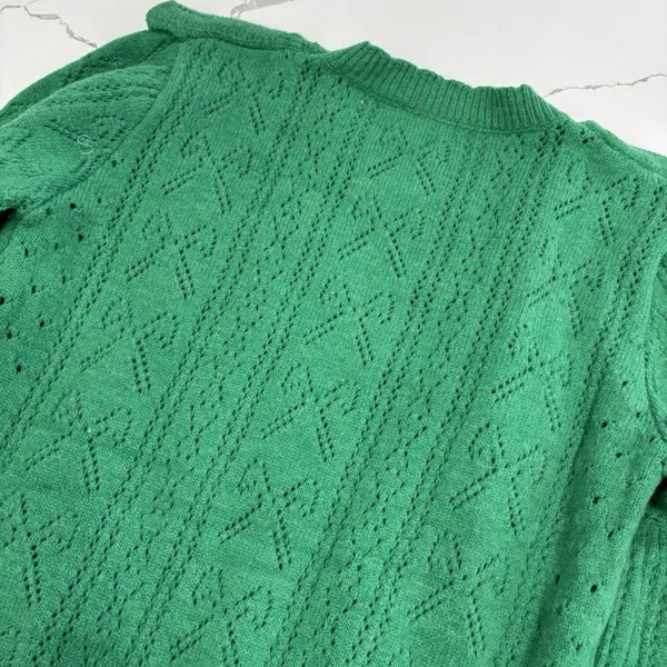 &Merci Sweater Womens Size Large Green Ruffles Pointelle Long Sleeve - Image 8