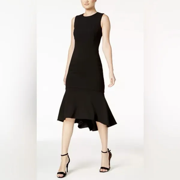 Calvin Klein Black Hi Low Trumpet Sleeveless Stretch Crepe Midi‎ Dress Size 8 - Image 2