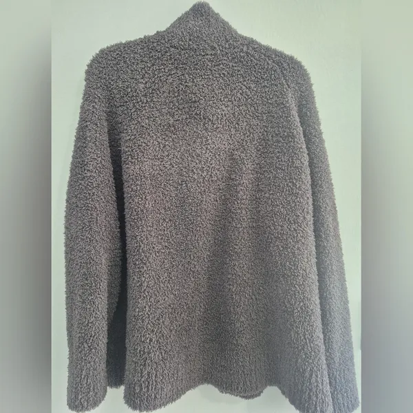 Barefoot Dreams QVC comfy button sweatshirt Cozy Chic Charcoal Teddy Jacket 2X - Image 6